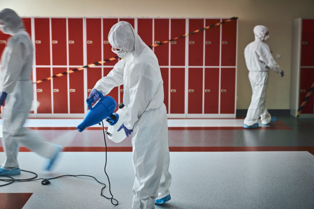 Decontamination and sanitation of building hallway