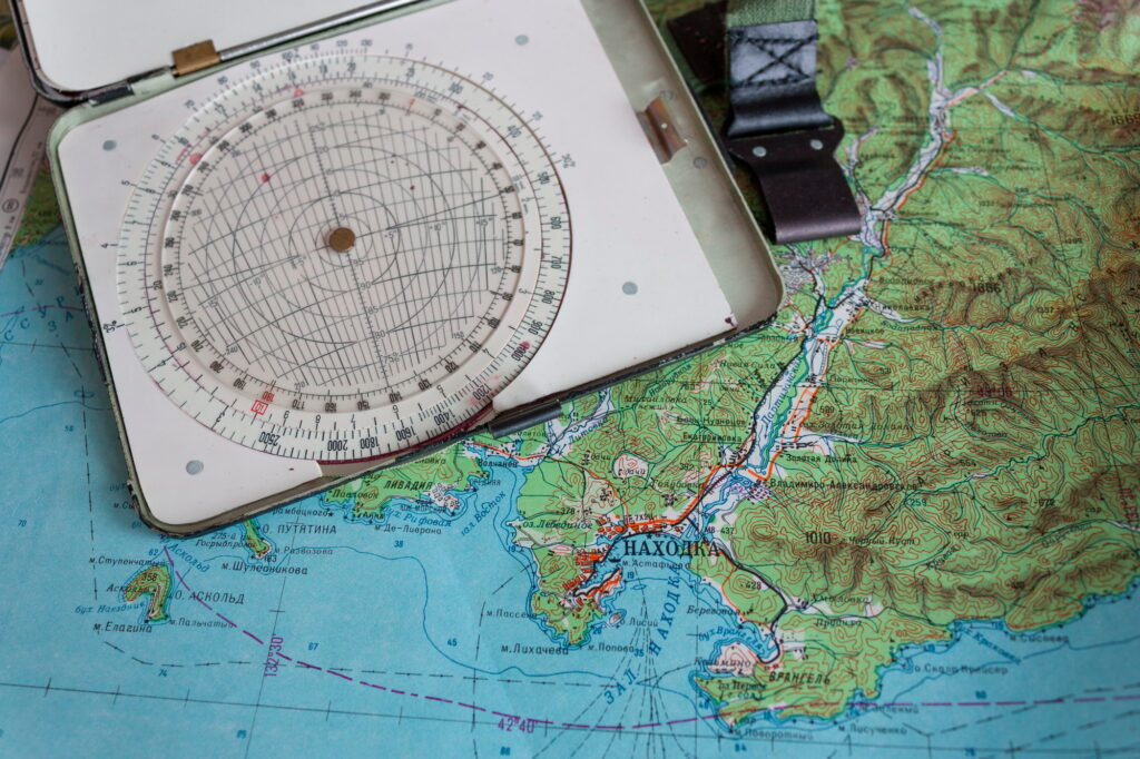 Map And Navigational Instruments For Laying The Way.